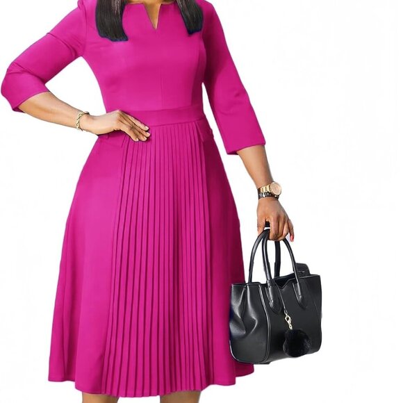 Wear to Work Midi Dress for Women Business Casual A-line Dress Elegance Church O - Picture 4 of 9